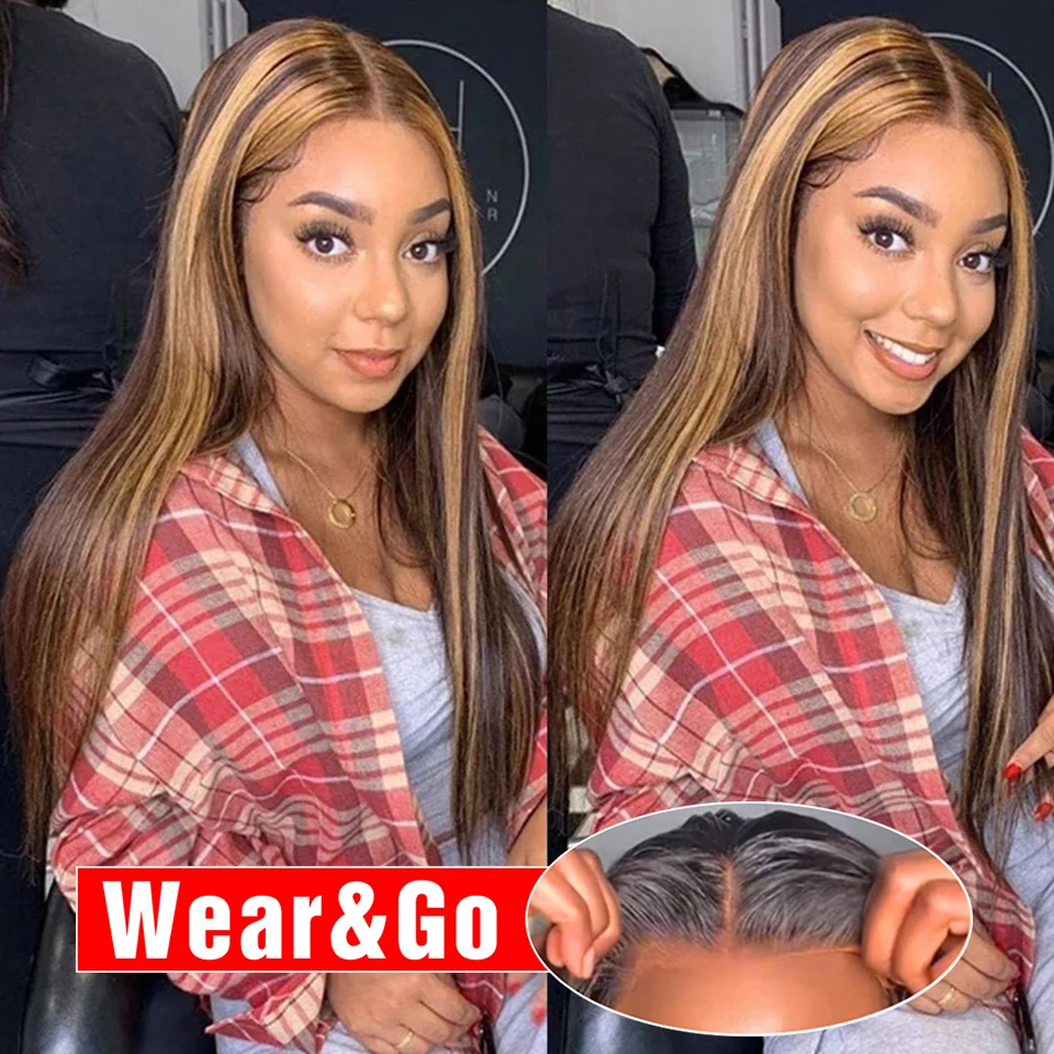 Highlight Glueless Wigs Human Hair Ready To Wear And Go Preplucked Pre Cut For Women Ombre Straight 13x6 HD Lace Frontal Wig 200