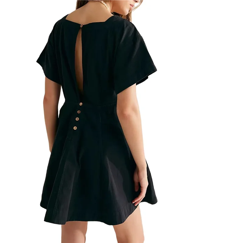 

Women Puff Sleeve Square Neck Tie In Back Dresses With Zipper