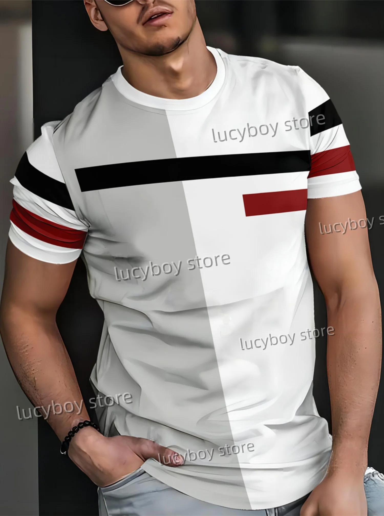 

2025 men stripe Print Men T-Shirt Polyester Short Sleeves PLUS SIZE T-Shirt Vintage lightweight simple Tees Men ClothING