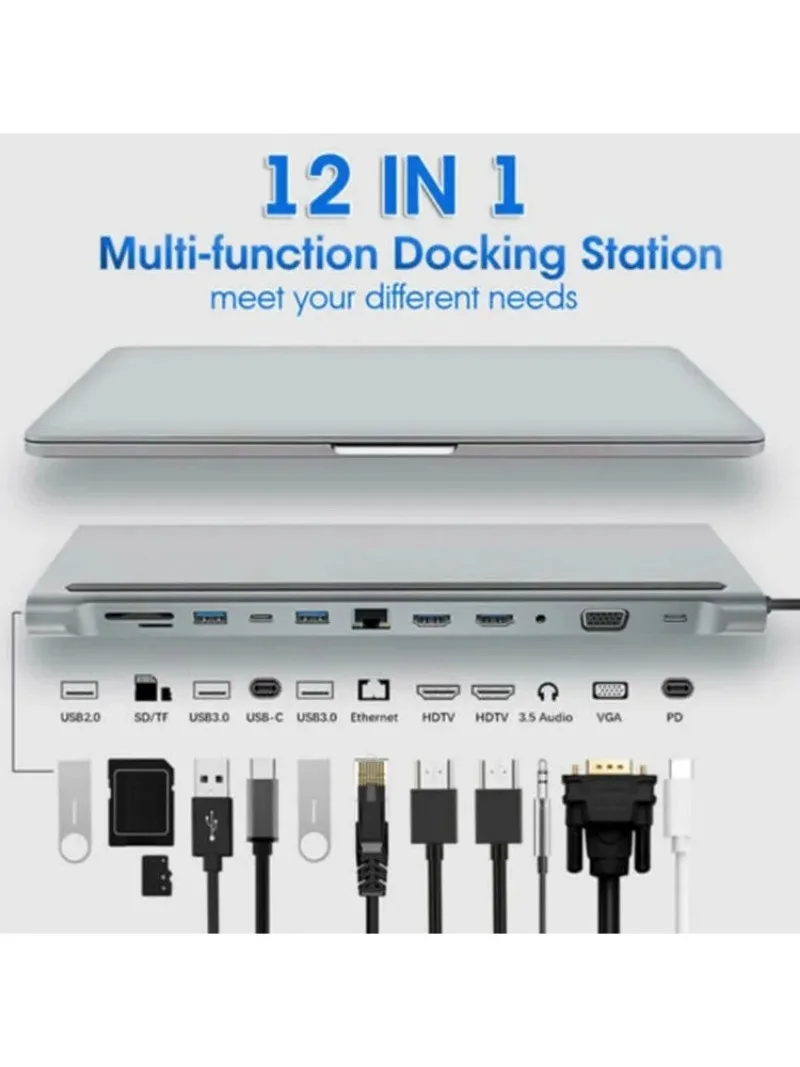 12 in 1 USB C HUB Docking Station multi port M onitor USB Type C to 4K DP HDTV VGA Adapter type c hub