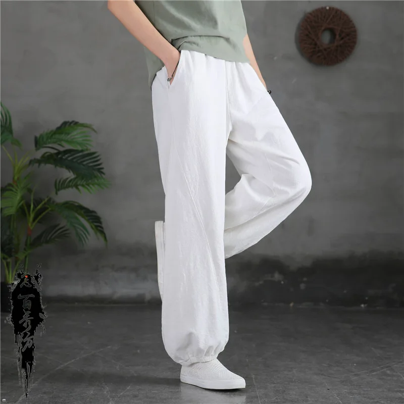 سراويل الخريف المصنوعة من القطن والكتان: سراويل حفل الشاي واسعة الساق مغسولة بالرمل #2