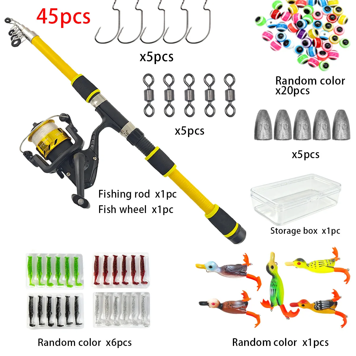Telescopic Fishing Rod Reel Combo 45pcs Portable Kit Spinning Reel Lures Hooks Tackle Box for Freshwater Saltwater Sea River