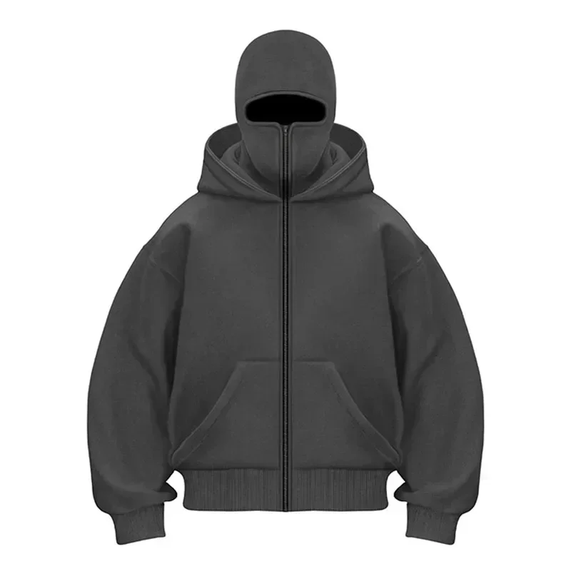 Men and women Balaclava Y2K Gothic Harajuku winter Warm new item double hooded sweatshirt men's hooded mask zipper sports Jacket view 2
