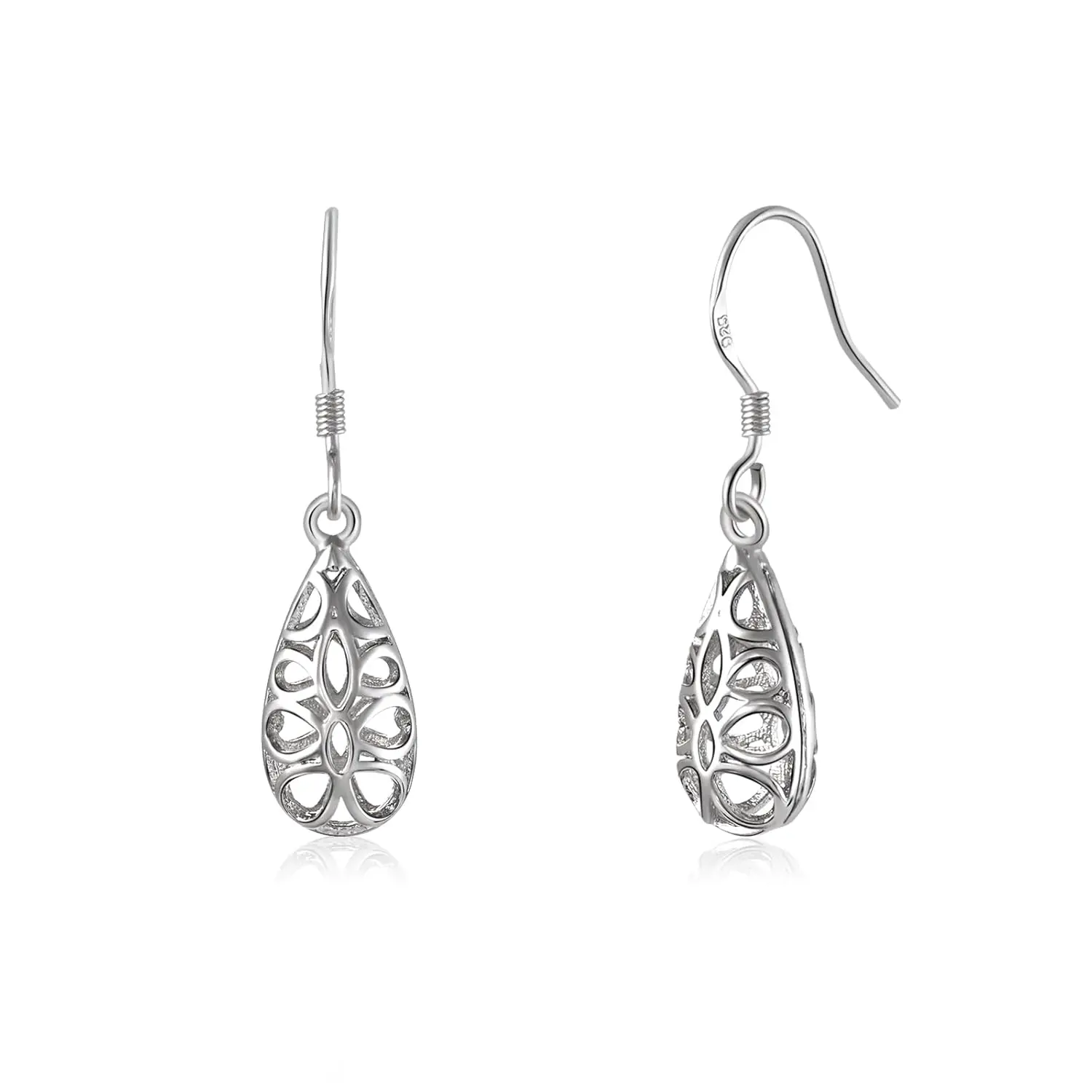Filigree Teardrop Earrings for Women | Sterling Silver Hollow Dangle Design, Hypoallergenic Everyday Elegant Jewellery Gift