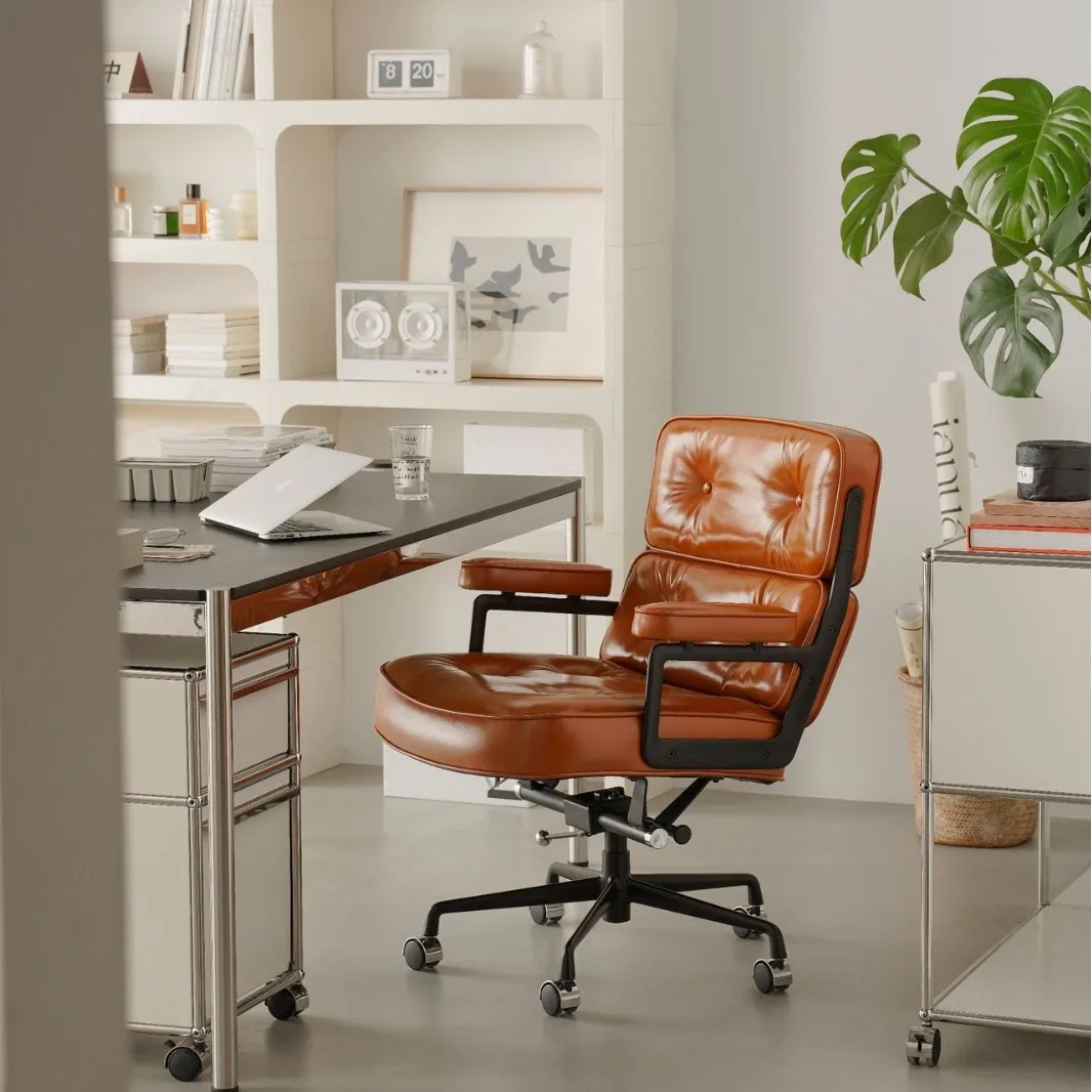 Nordic ergonomic chair home retro leather sedentary study computer chair
