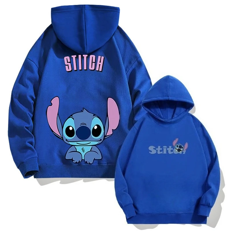 سويت شيرت بقلنسوة للأولاد والبنات مطبوع عليه رسوم كارتونية أمريكية من Disney Stitch، سترة بقلنسوة دافئة للأطفال في الخريف والشتاء في الهواء الطلق