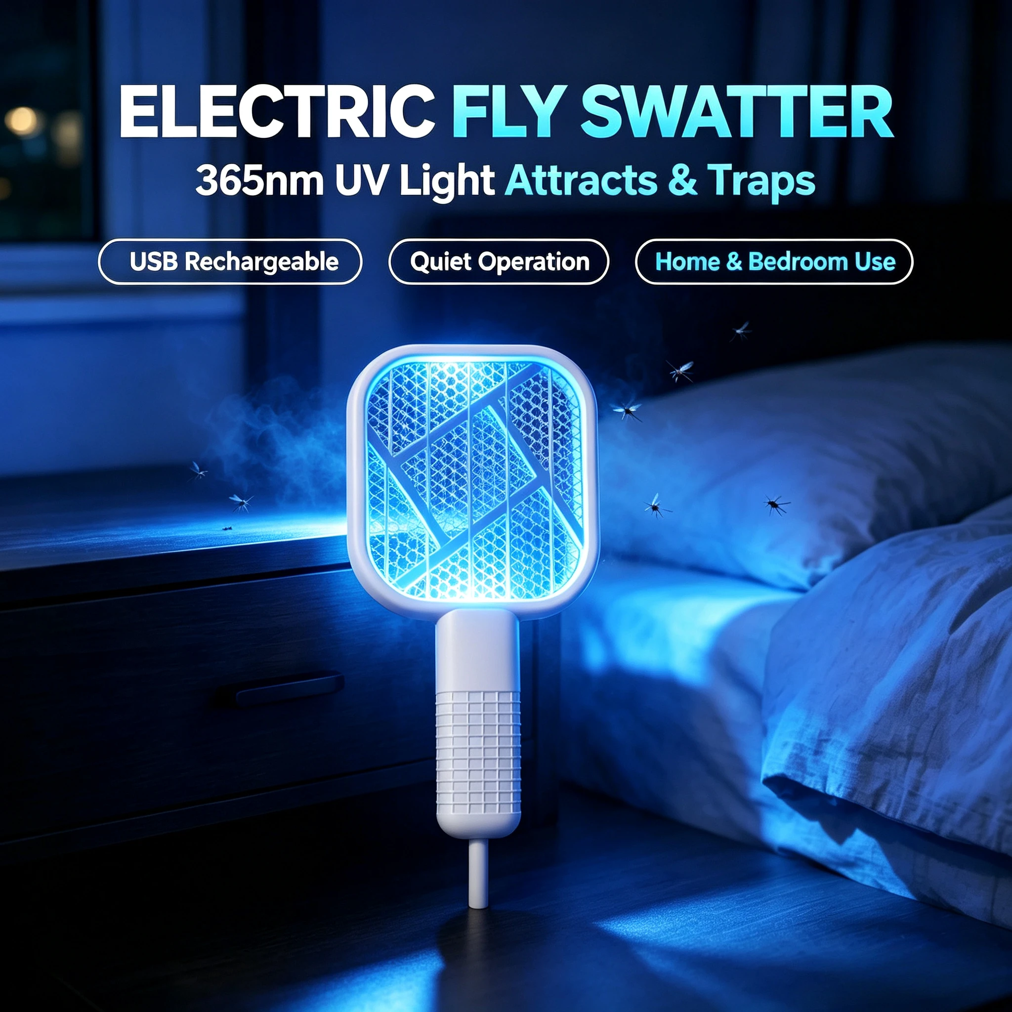 Mosquito Swatter Trap Pest Control Electric Shock Mosquito Killer Lamp Portable UV Light Electric Fly Bug Zapper Insect Racket