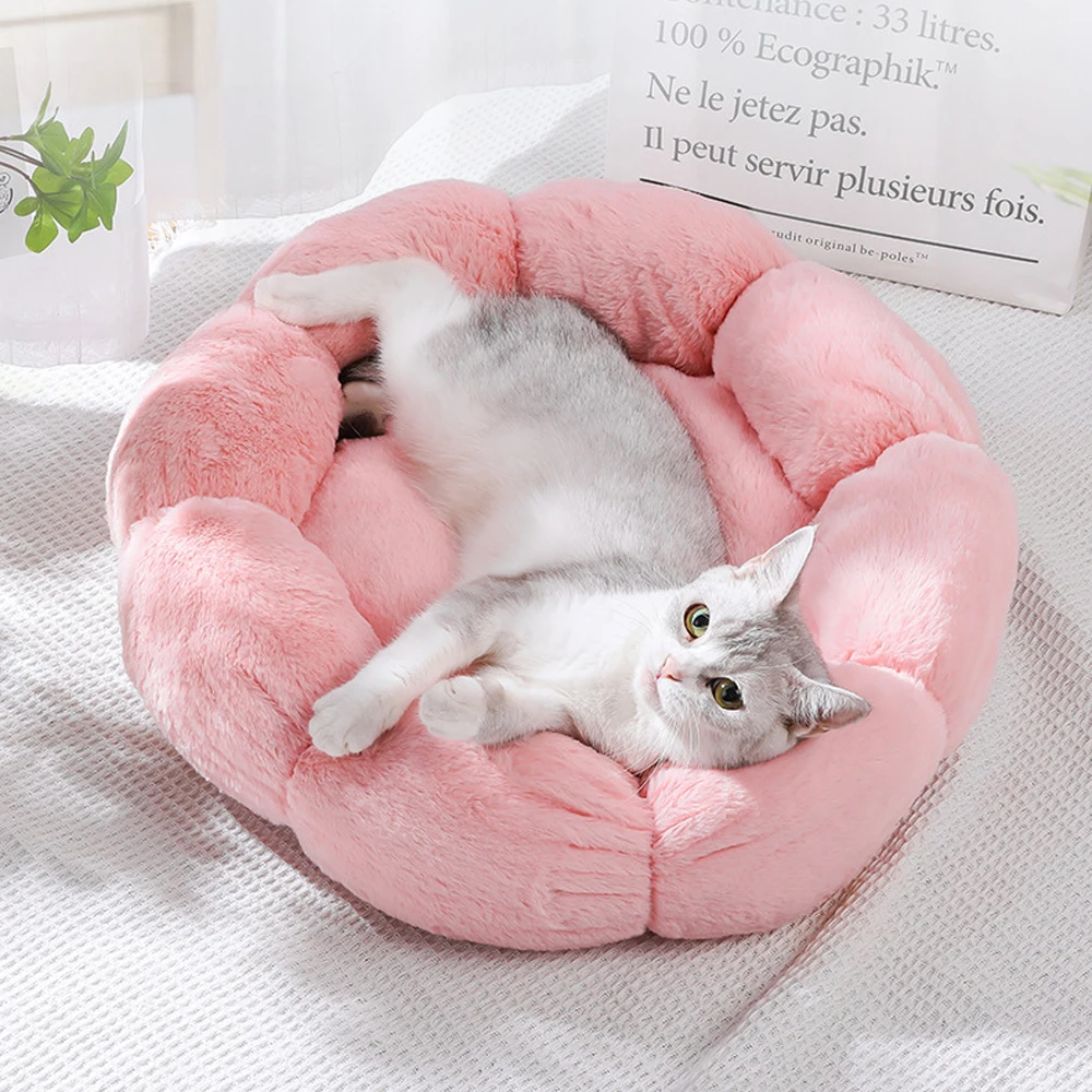 Elastic Soft Medium Cat Cushion Bed Flower Pet Dog Sleeping Sofa Bed Cute Open Warm Small Dog Bed Accessories