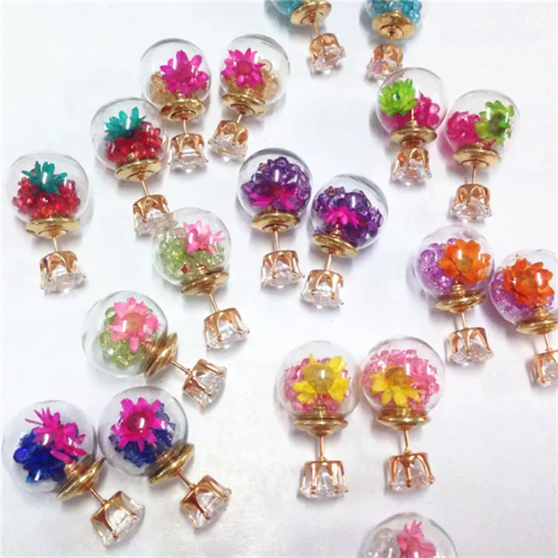 2024 New Design Fashion Brand Jewelry Glass Flowers Crystal Stud Earring Double Side Pearl Summer Style Daisy Earrings For Women