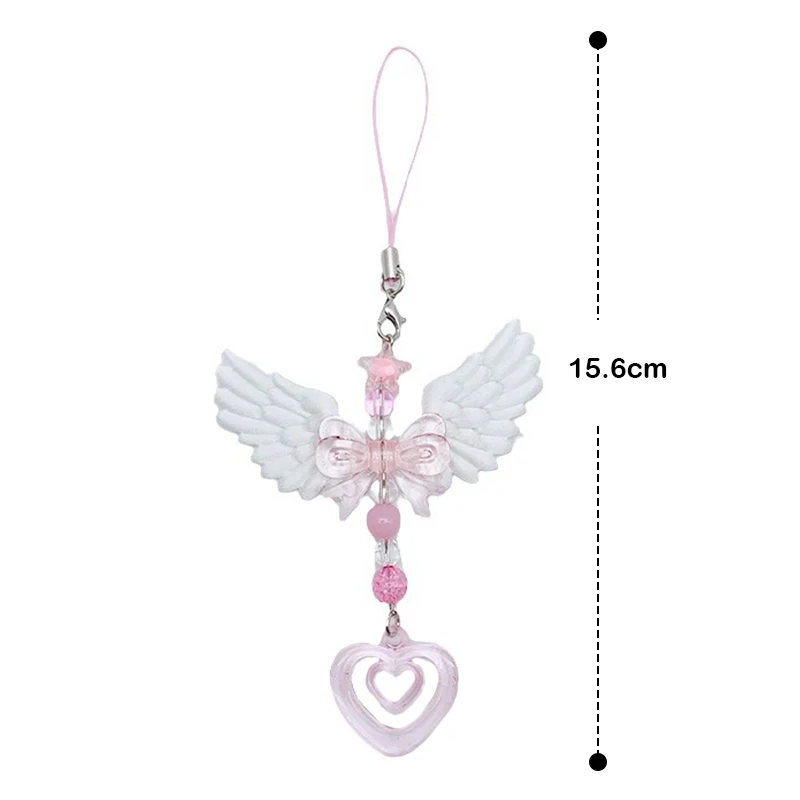 Liebliche Flügel-Schleife-Herz-Handyband-Telefonanhänger-Kette für Mädchen und Frauen, Modischer Süßer Schlüsselanhänger, Taschen-Dekorationszubehör, Geschenke – Detail 7