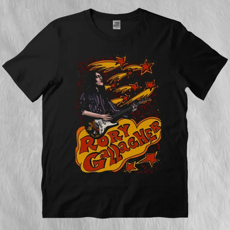 Vintage 70s Rory Gallagher Blues Rock Retro Style Black Full Size T-Shirt