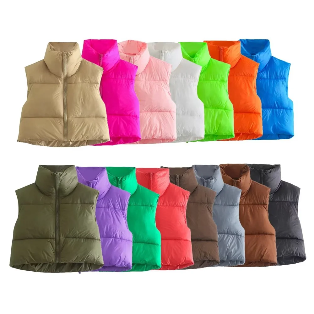 PB&ZA 2023 New Autumn and Winter Women\'s Down Vest Zipper Stand Collar Vest Multi-color Short Warm Jacket