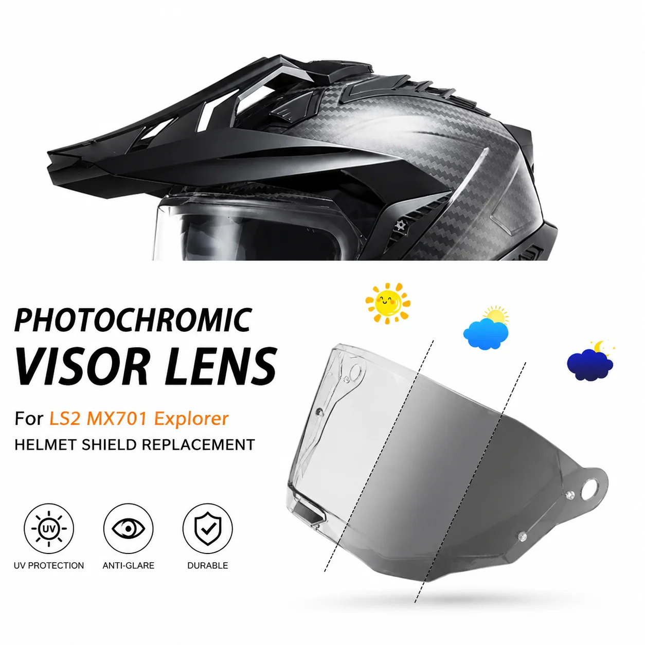 Motorcycle Photochromic Visor Lens for LS2 MX701 Explorer Helmet Shield Replacement Screen