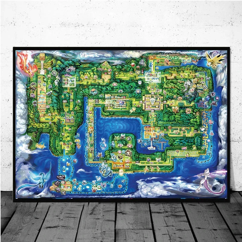 Pokemon Kanto Map Poster Japanese Anime Game Canvas Painting Wall Art Pictures Mural Living Room Decor Home Decor