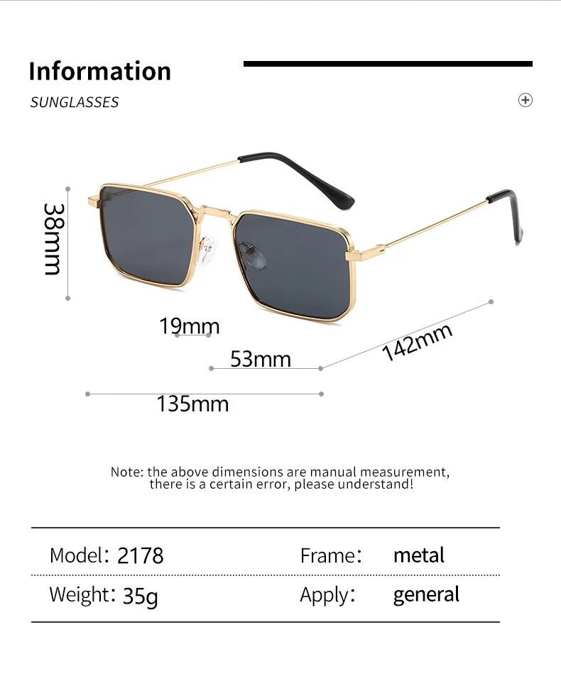 Hohe Qualität Rechteck Sonnenbrille Frauen Metall Rahmen Gläser Vintage Marke Quadrat Sonnenbrille für Männer Shades Weibliche Brillen – Detail 6