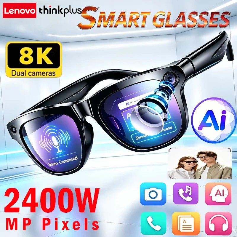 Lenovo Thinkplus Smart AI Glasses Upgrade 8K Shooting Camera Photo Video Voice Call Translation Bluetooth AI Motorcycle Glasses