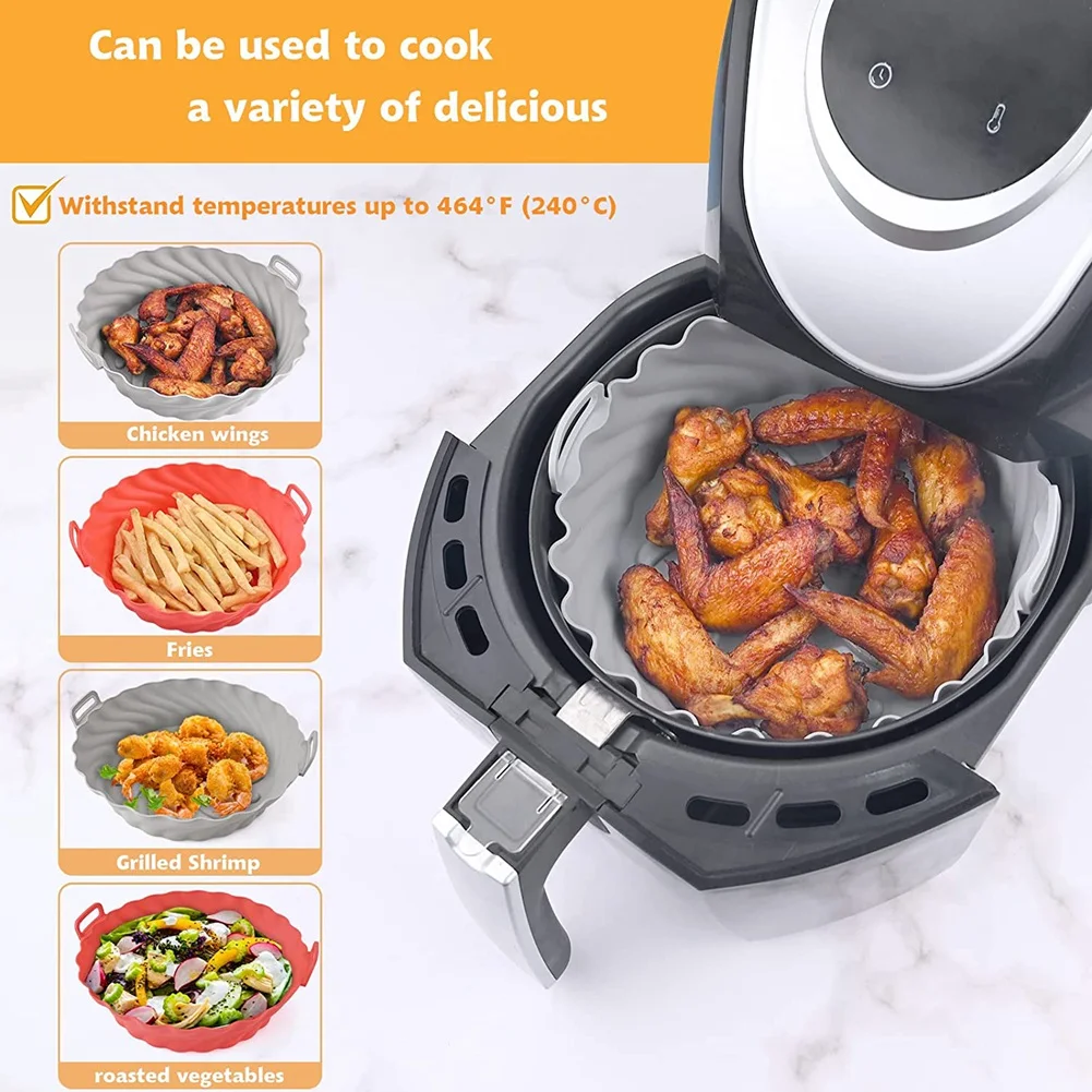 Pot en silicone antiadhésif réutilisable pour friteuse à air, doublures en silicone, convient à COSORI 8.5 à 6,8 qt, X-Large, gris, 3.6 po