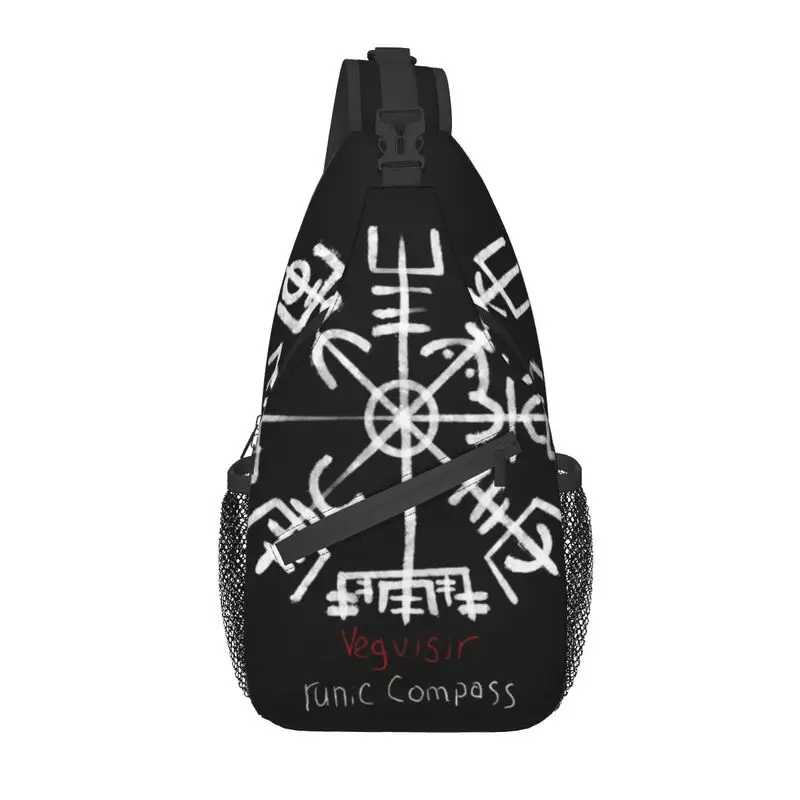 Vegvisir Viking Compass Bind Rune Sling Crossbody Backpack Men Valhalla Norse Shoulder Chest Bag for Travel Hiking Daypack