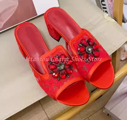 Sandalias de Encaje Sexy con Cristales para Mujer, Sandalias de Vestir con Tacón Delgado de 6/9 cm, Talla Grande, Zapatos de Tacón Alto para Fiesta o Banquete