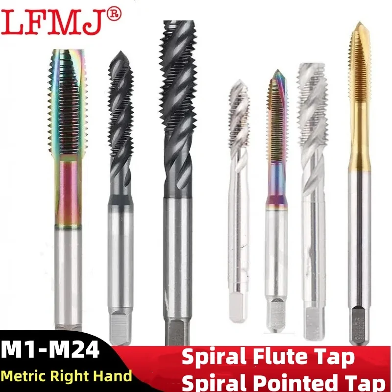 

1PCS CNC Metric Right HSSE Spiral Flute Tap Spiral Pointed Tap NanoCoated Metal Tool Machine Screw Taps M1M2M4M6M8M10M12M16-M24