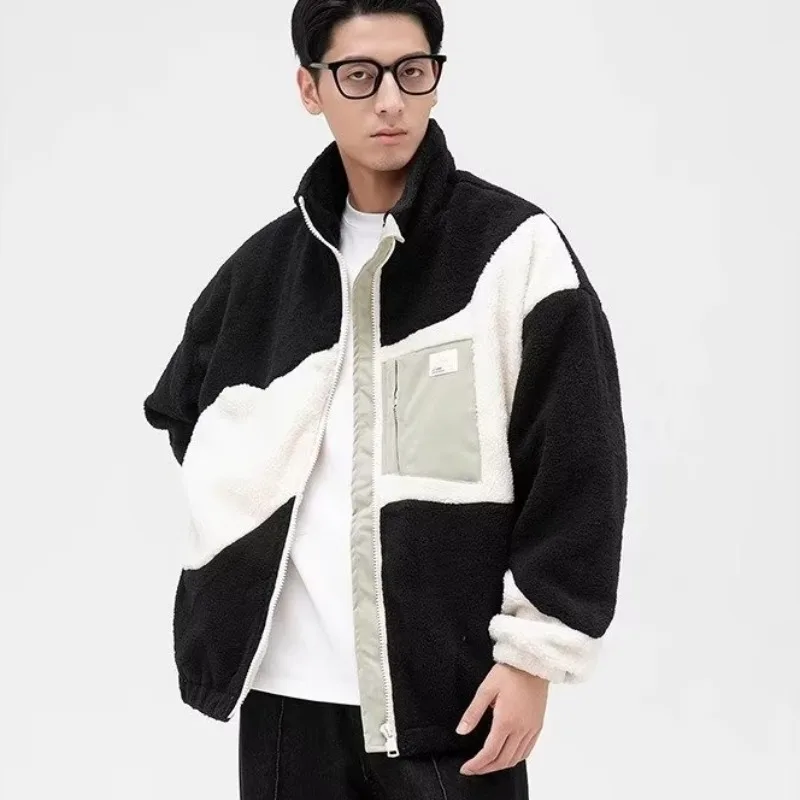 Winter Lambswool Thick Warm Men Varsity Coach Jacket Patchwork Unisex Jackets for Women Man Streetwear Bomber Coat Ropa De Mujer