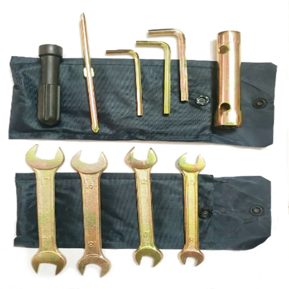 

9pcs Motorcycle Spanner Wrench Socket Tool Kit With Two Storage Pocket Double Ended Screw Drive Motorcycle Repair Tool Kit