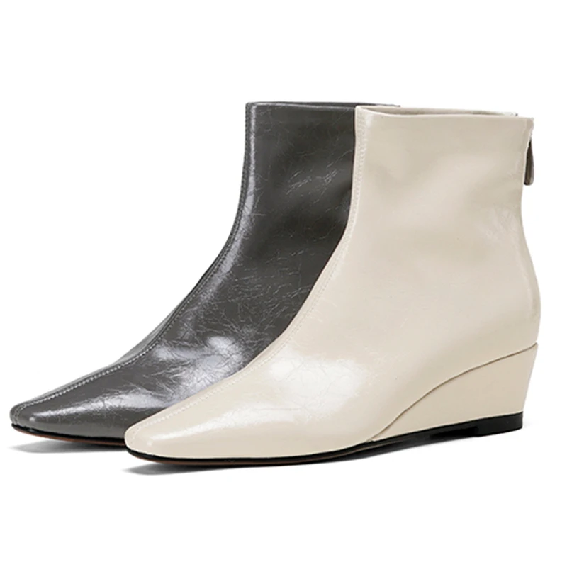 

Women's Fashion Wedge Ankle Boots - Genuine Sheepskin Comfortable Wedge Heel Versatile Four-Season Boots High-Quality FashionQY4