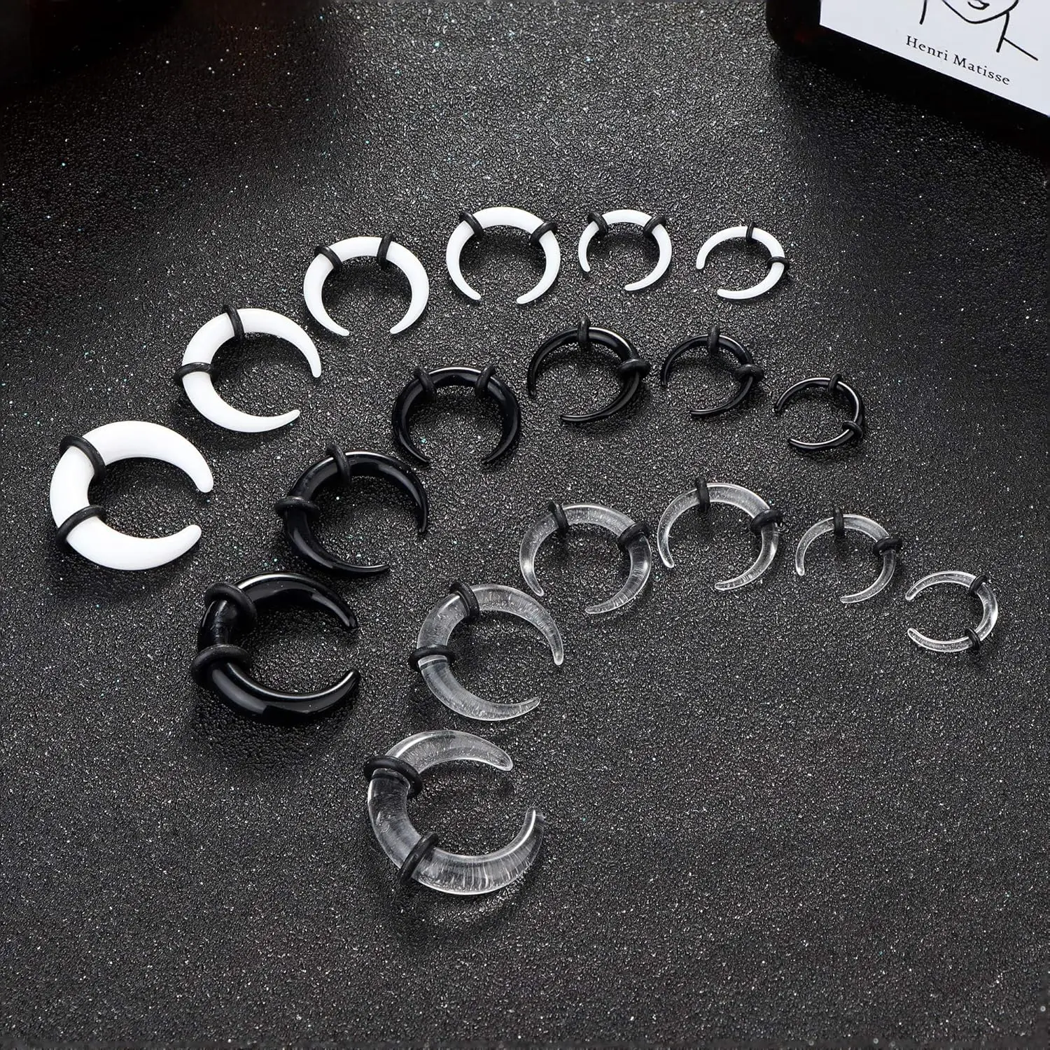 FASACCO Acrylic Pincher Taper Septum Ring C Shape Buffalo Stretcher Expander Black O-Rings for Stretching Pierced Nose Cartilage