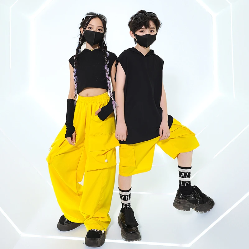 Jungen Streetwear Street Dance Weste Hoodie T-Shirt Mädchen Hip Hop coole Kleidung setzt Kinder Jazz Cargo Jogger Hosen Outfits Kostüme