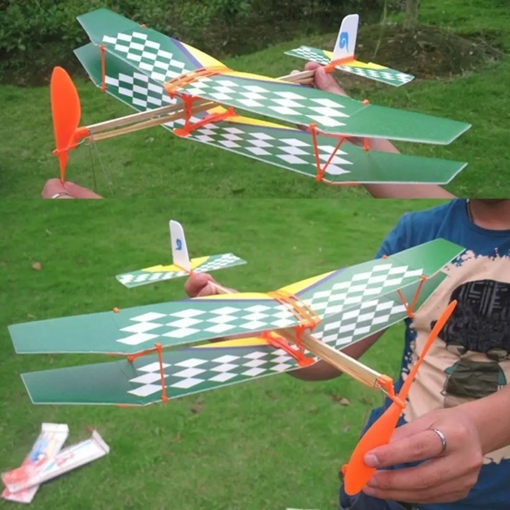 1Pc Random Color Elastic Rubber Airplane Hand Throwing Assembly Plane Model Foam Aircraft Powered Flying Glider Educational Toy