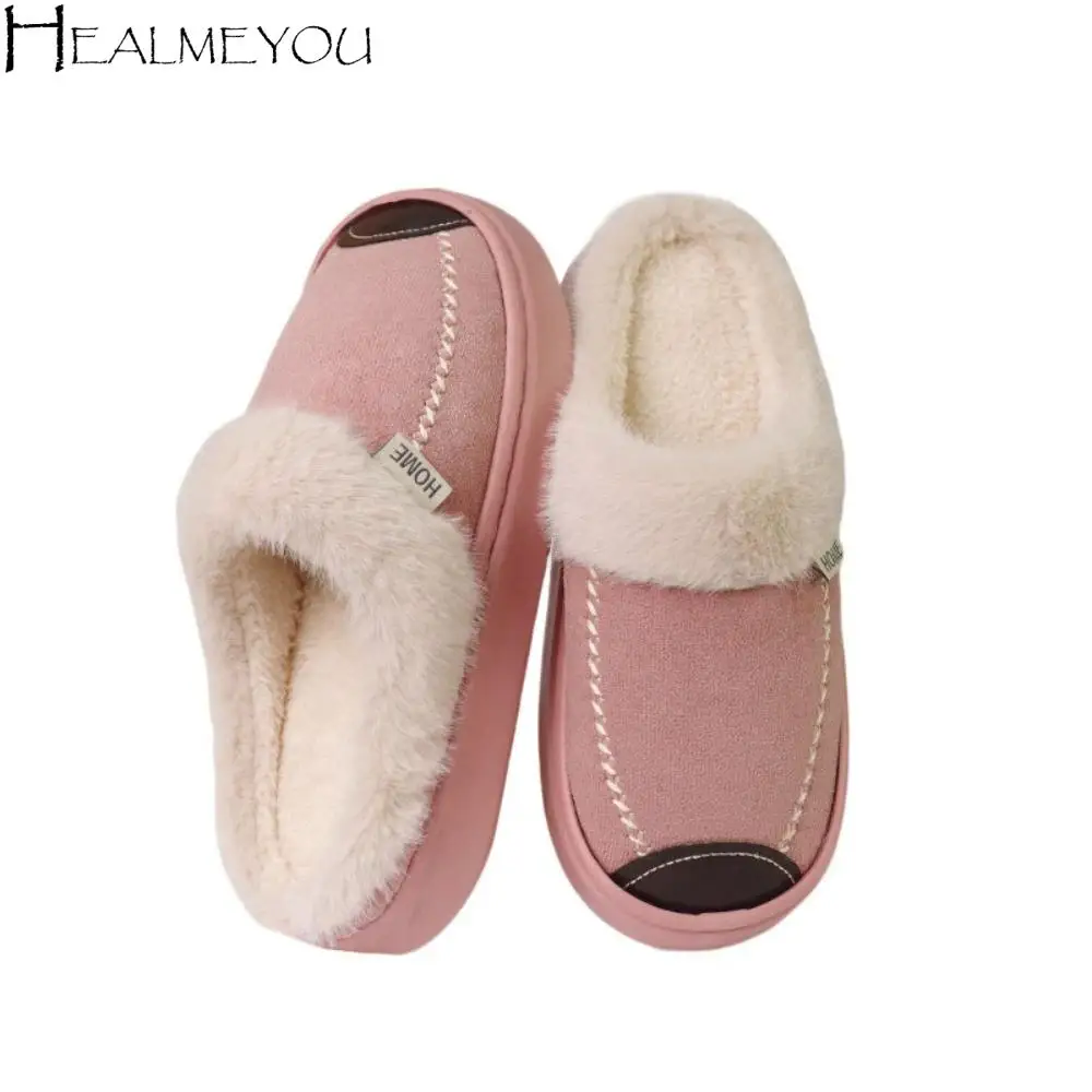 سميكة وحيد فروي النعال الحراري رقيق Homewear أحذية الشتاء شبشب منزل زوجين النعال المنزل المضادة للانزلاق أفخم نعال تدفئة