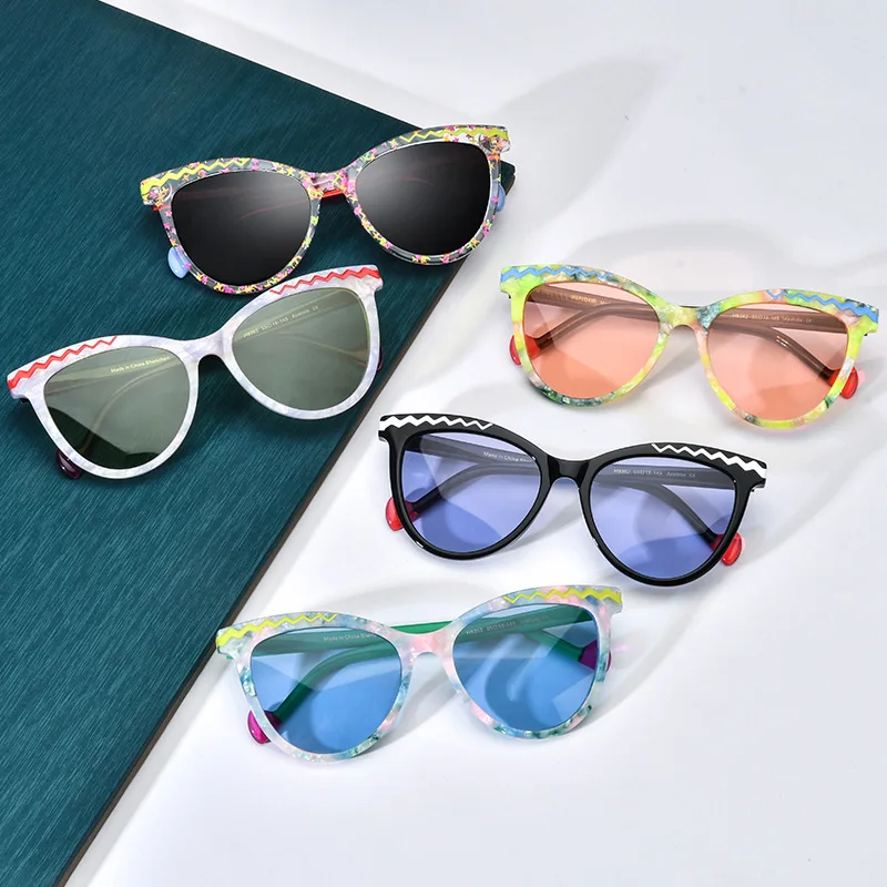 New Color Blocked Cat Eye Acetate Sunglasses Men Women Personalized High-quality Outdoor Fashion Polarized Driving SUN GLASSES