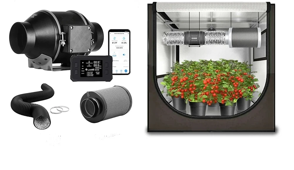 Duct Fan Ventilation Cooling Ventilation System For Indoor Plant Growing Tent 4 6 8 Inch Air Filtration Kit Smart Wifi Inline