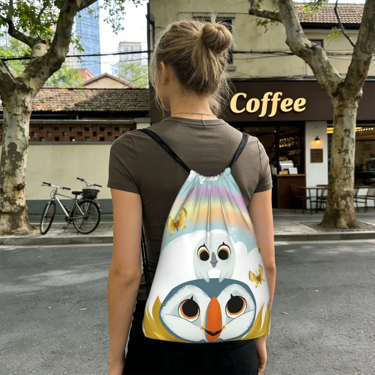 Puffin Rock And New Friends Cartoon Animation Backpacks Multi-function Drawstring Bags Sports Bag Book Bags for Travel Students