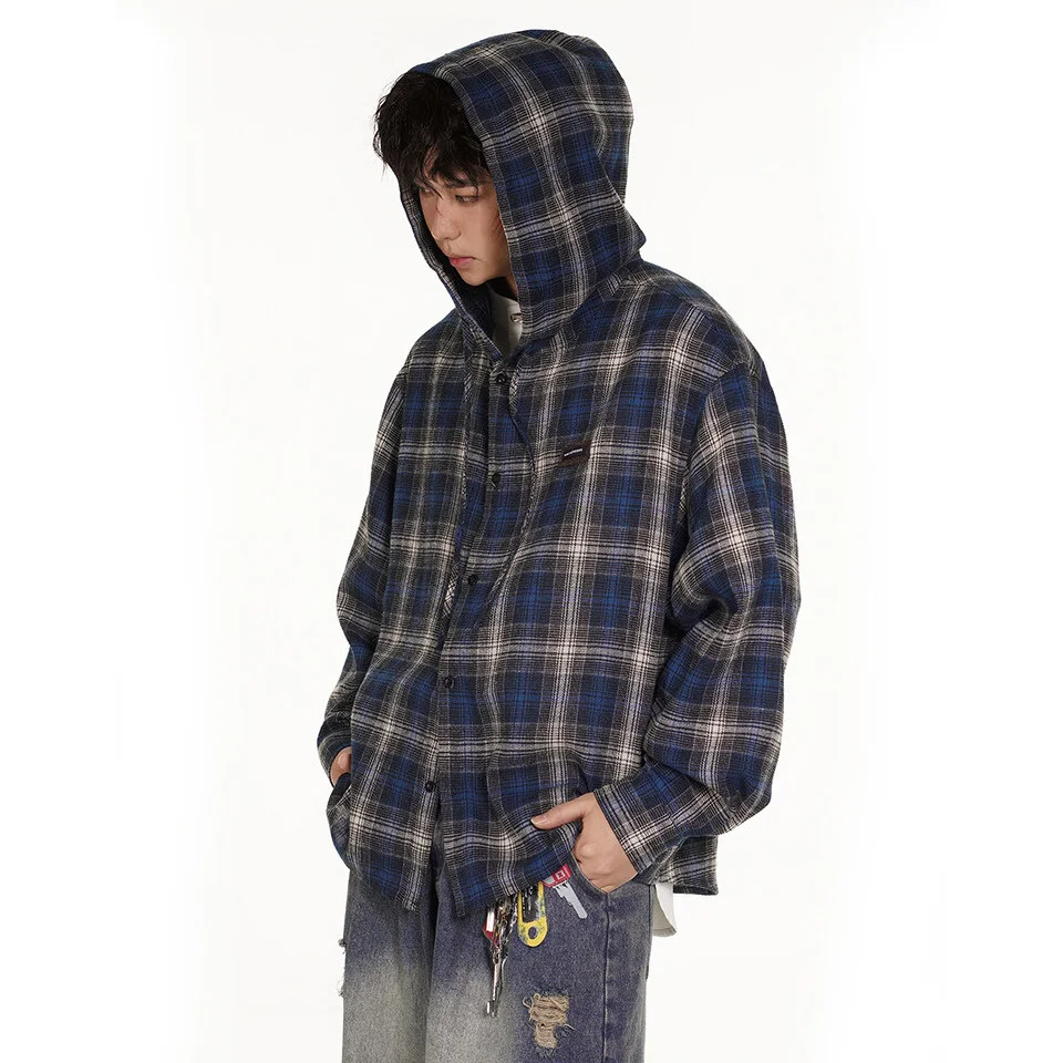 

Cityboy Vintage Long Sleeve Shirt Men Streetwear Fashion Campus Boys Loose Casual Hooded Shirts Blouses