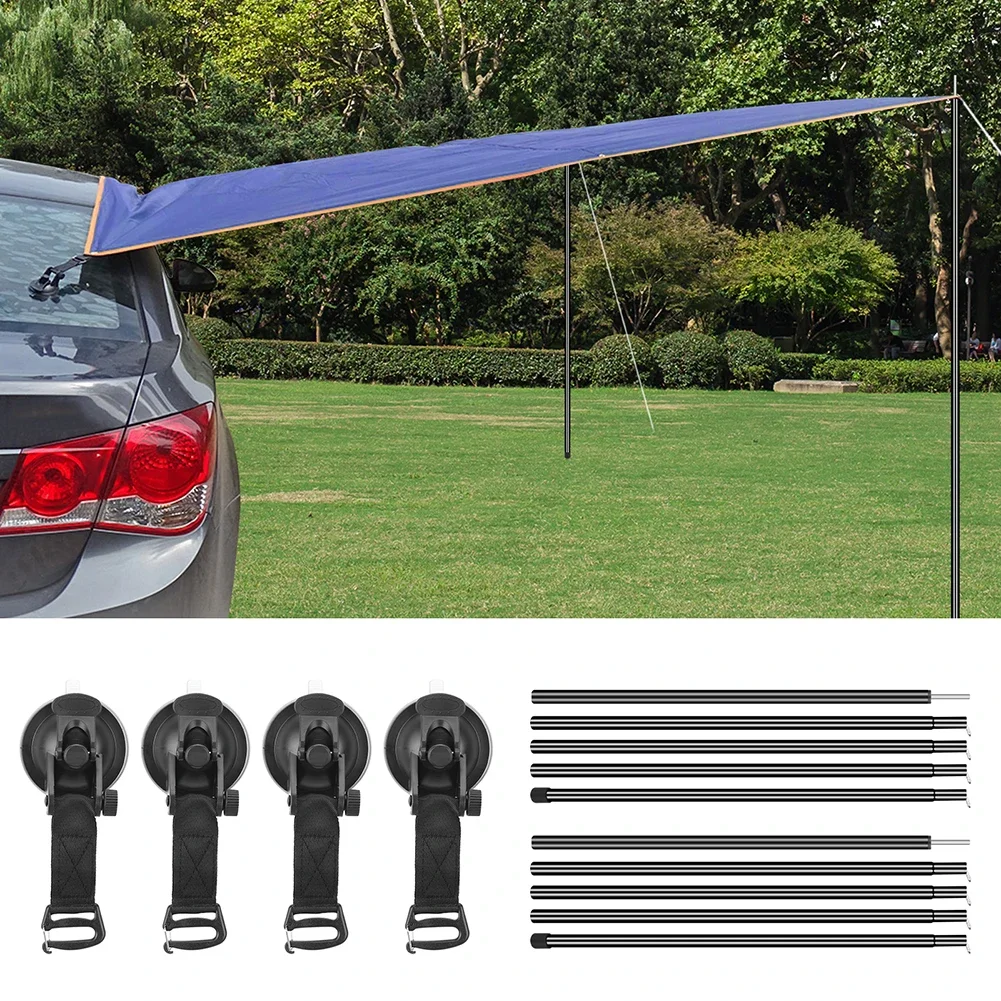 2PC 195CM  Awning Poles Strength Aluminum Tent Pole And 4PC Strong Suction Cup Anchor Outdoor Canopy Tent Shade Awning Accessori