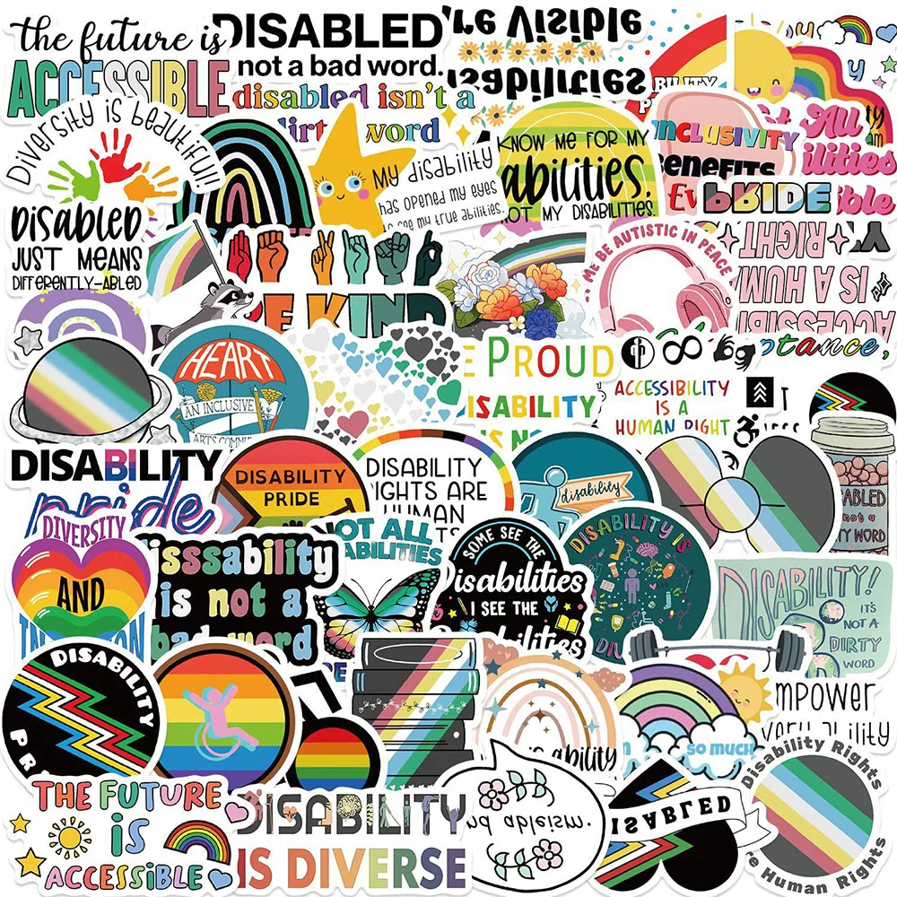 

10/30/50pcs Disability Pride Cartoon Stickers Rainbow Motivational Decoration Decals DIY Phone Laptop Diary Cool Sticker Packs