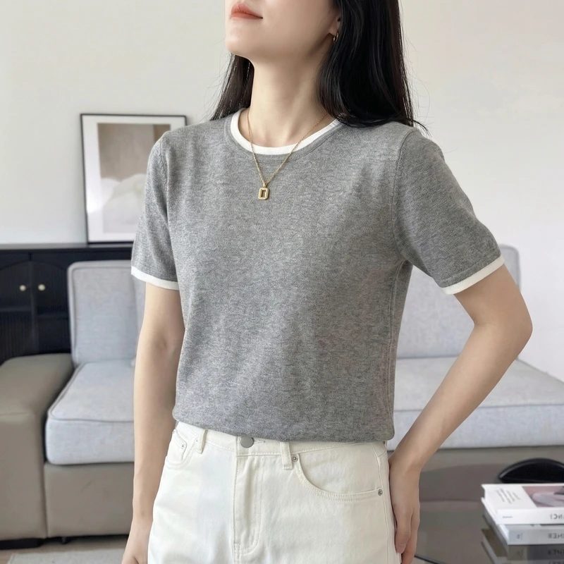 Women's Lightweight Knit Sweater Top - Short Sleeve Crew Neck