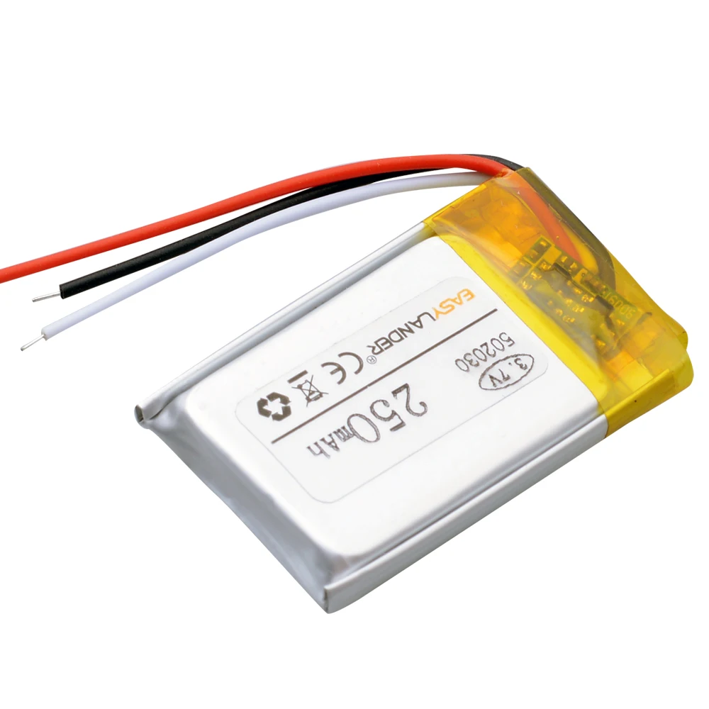 3 cables 3,7 V 250 mAh 502030   Batería recargable de polímero de litio Li-ion para altavoz Bluetooth, grabadora GPS, reproductor DVR Mp3