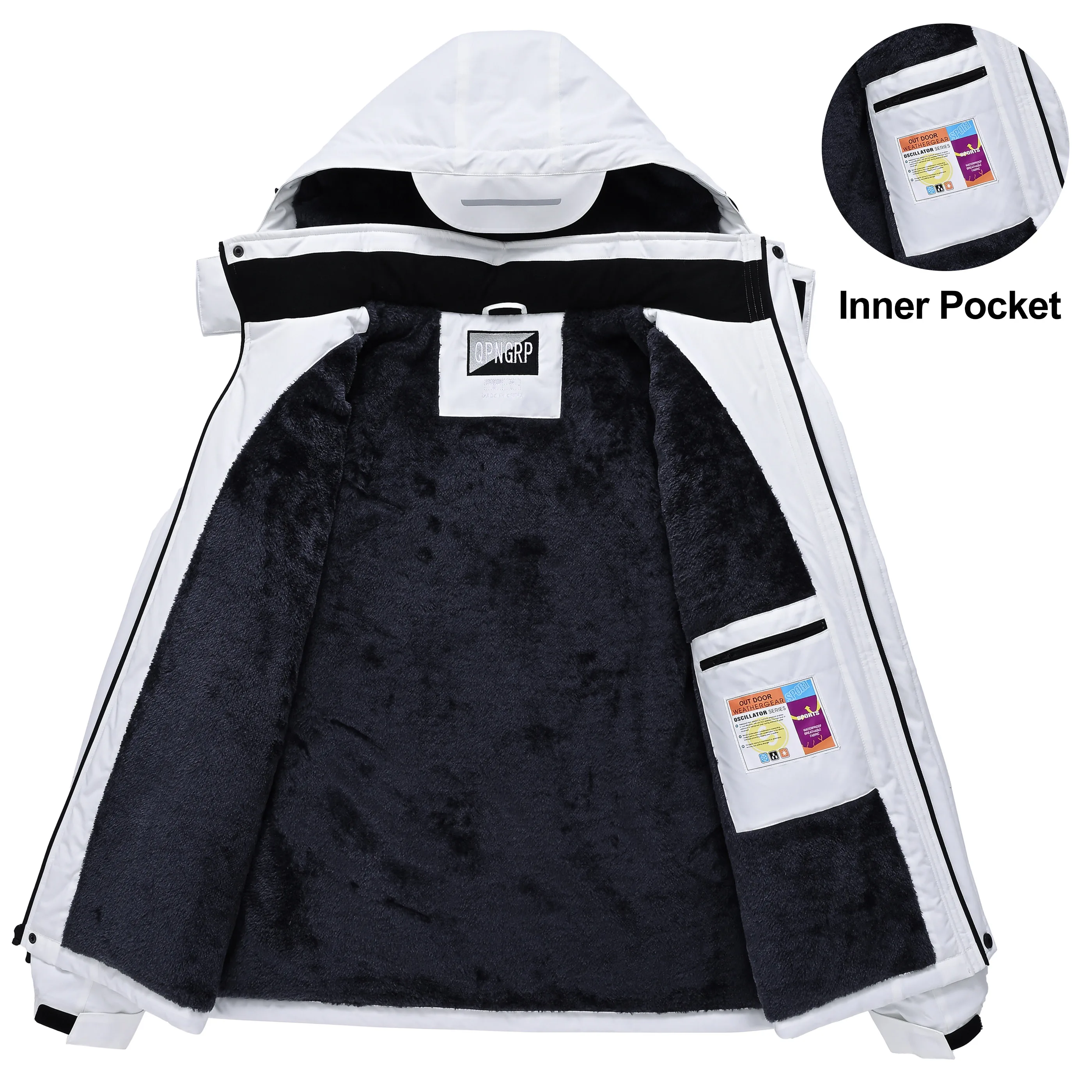 Winter Wasserdichte Winddichte Fleece-Gefütterte Jacken Herren Wanderjacken Outdoor Abnehmbare Kapuzenmäntel Ski Snowboard Oberbekleidung – Detail 3