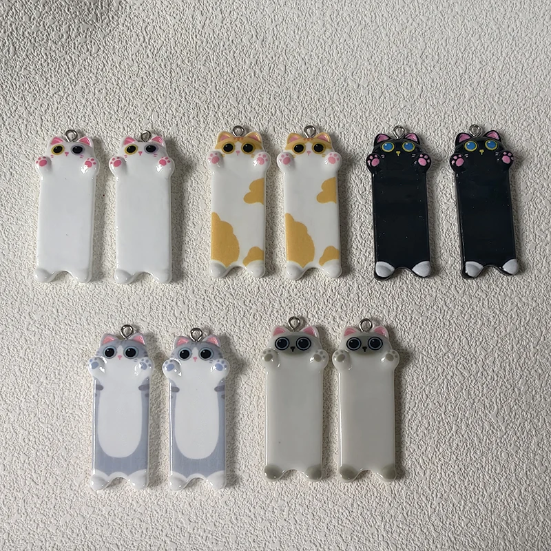 10Pcs Cute Long Cat Pendant for DIY Jewellery Making