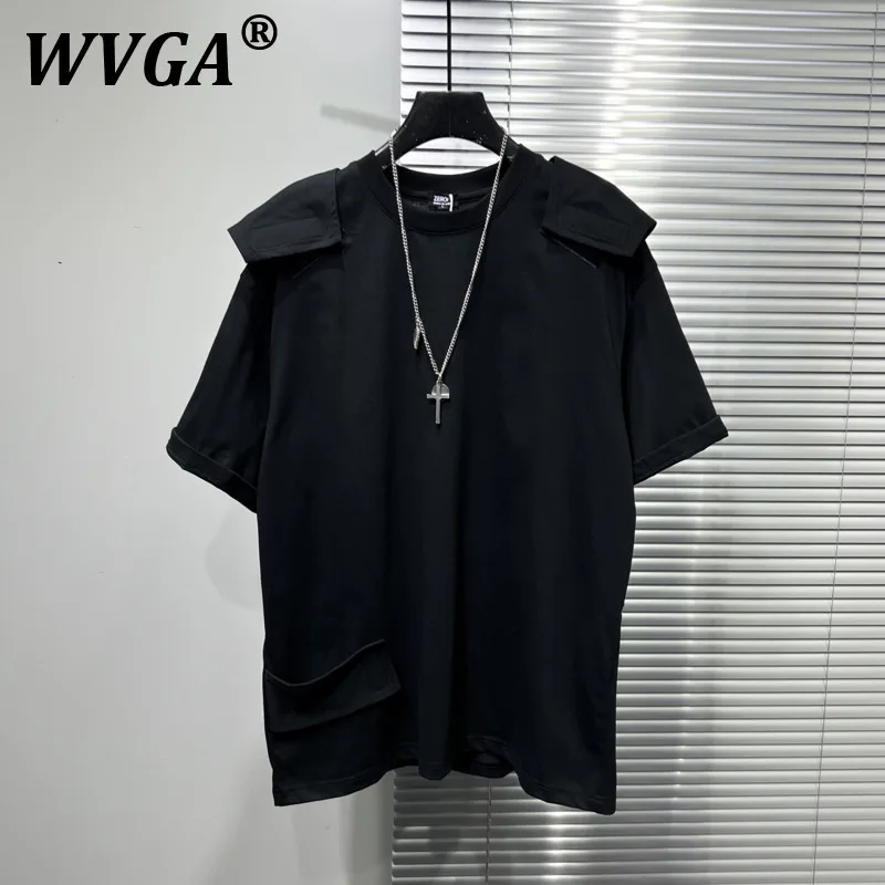 

WVGA Trendy Functional Style Summer New Men Tide Patchwork Design Loose Cool Short Sleeved T-shirt Niche Retro Casual Tees W8083