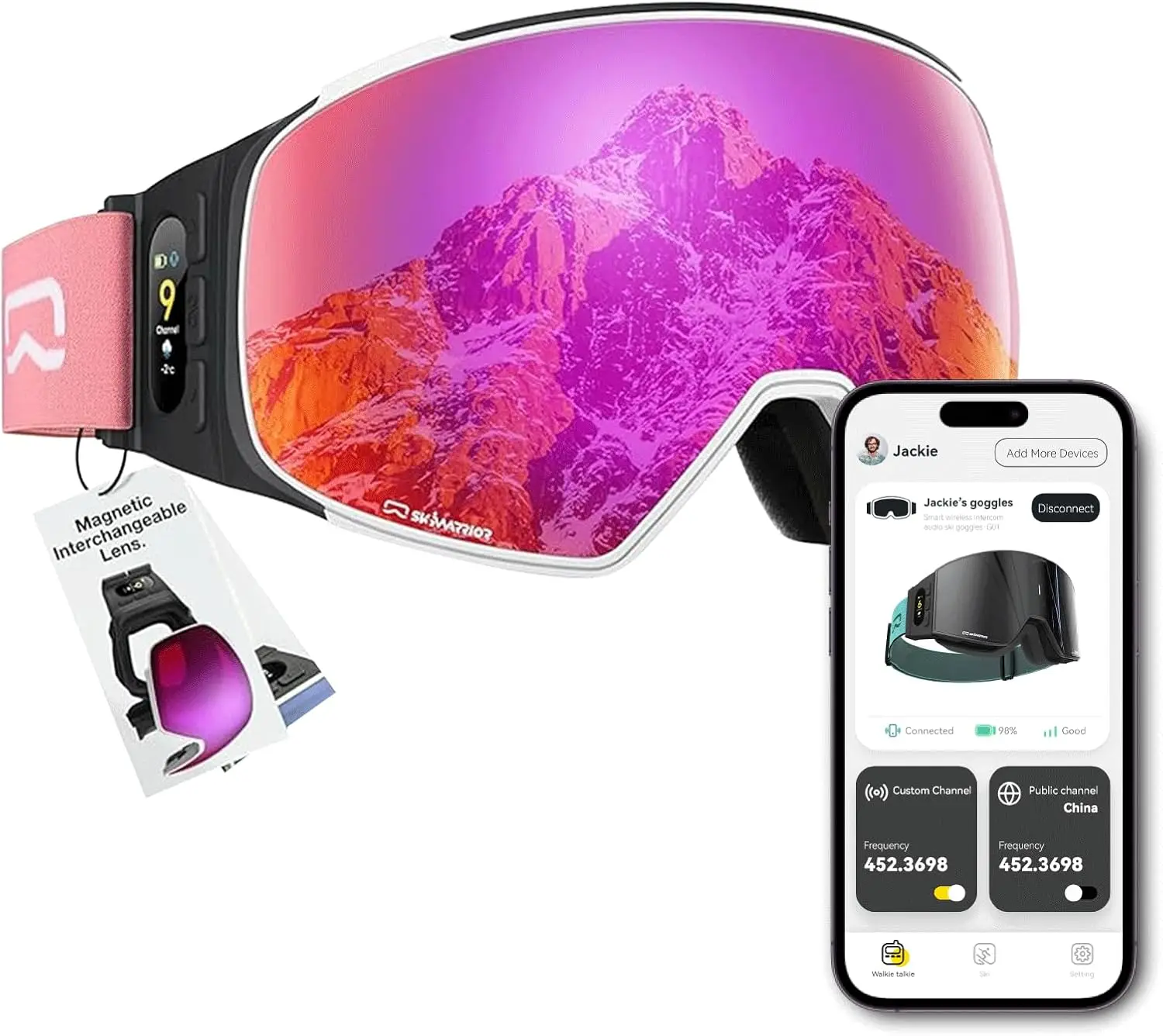 Bluetooth Smart Ski Goggles with Walkie-Talkie for Adult-Anti Fog Snowboard Goggles with Play Music,Answer Calls