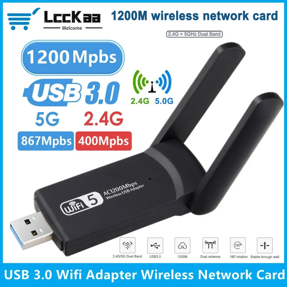 

1200Mbps USB Wifi Adapter Dual Band 2.4GHz 5GHz WiFi Dongle With 2 Antenna PC Mini Computer Wireless Network Card Receiver