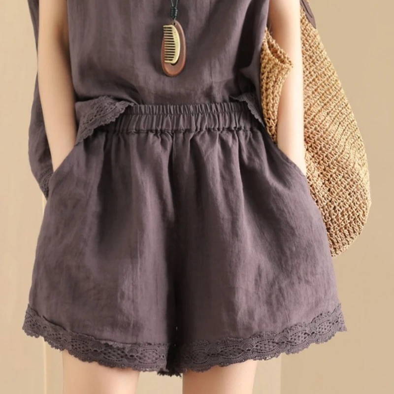 المرأة الصيف قطعتين تي شيرت السراويل واسعة أرجل القطن الكتان عادية بسيطة قسط لينة مريحة الاتجاه تنوعا المتخصصة #6