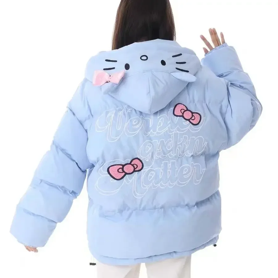 2023 Winter New Hello Kitty Cotton-Padded Clothes Winter Parkas Cotton Padded Clothes Thickened Warm Loose Coat for Women Girls