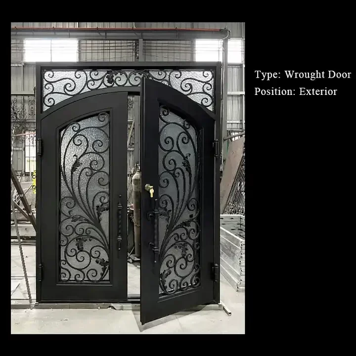 Luxury Retro Classic Cast Golden Decorate Entry Main Double Front Wrought Iron Door for House Doors