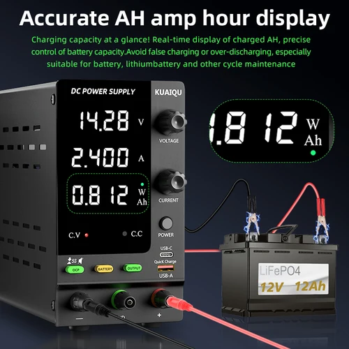 Imagen 2 del producto Fuente de alimentación CC KUAIQU 30V 10A, fuente de alimentación de banco CC regulada con conmutación ajustable, carga inteligente de 12V 24V 48V 60V 120V