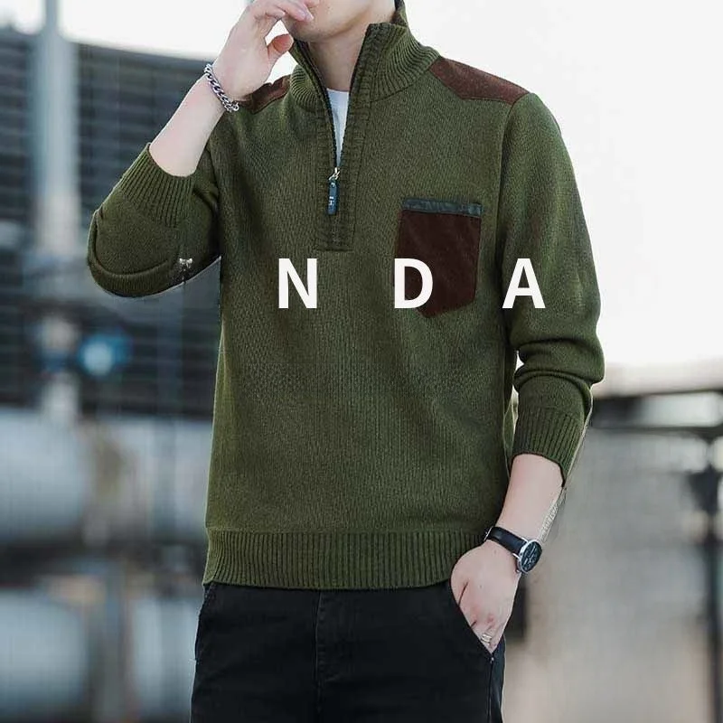 

Men's Knitted Sweater Jaet High Collar Zipper Thiened Fce Spring Autumn Winter Simple Korean Sle Versatile Youth Cas...