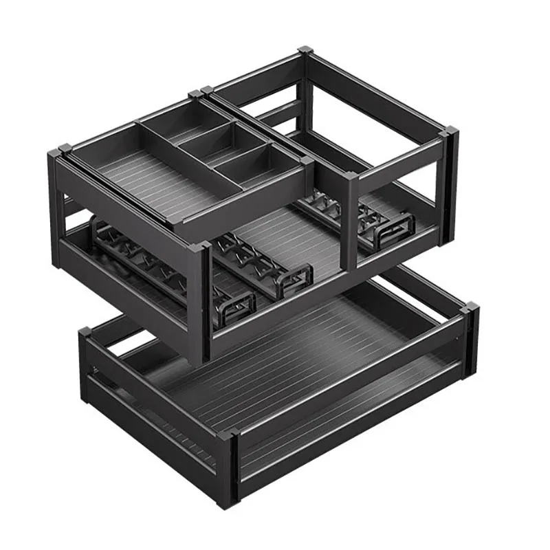 

Kitchen basket Kitchen cabinet Aluminum alloy double-layer storage Dish rack